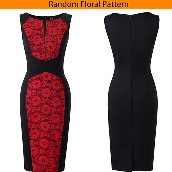 Lace Business Woman Dress Red Black Office Formal Cross Bodycon Stretch XL 14 16 - Picture 3 of 12